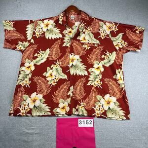 Rima Hawaiian Print Shirt Red Floral Tropical Button Up Short Sleeve Mens 3XL